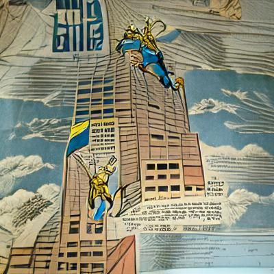 Golden Age Superhero Soaring Over Metropolis