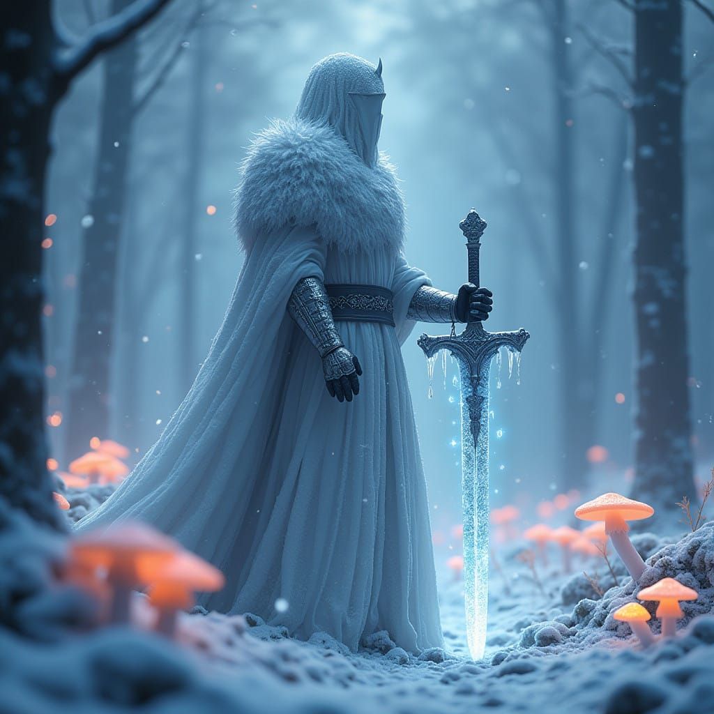Elegant Winter Knight in Crystal Forest