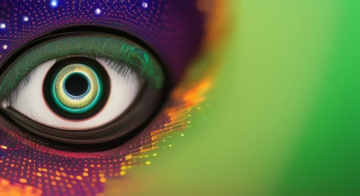 Cyborg Eye Reflecting Matrix Data in Cyberpunk Style