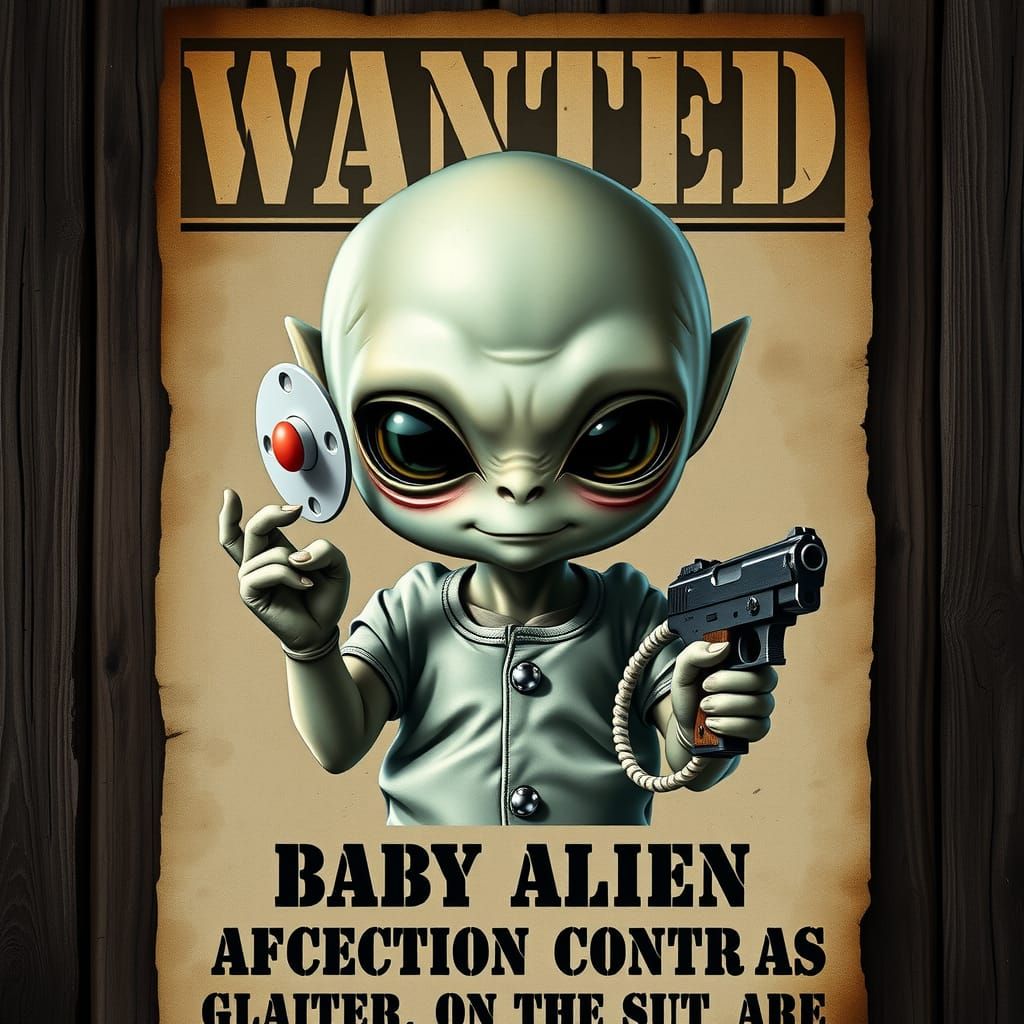 Wanted: Adorable Alien Baby with Futuristic Gun