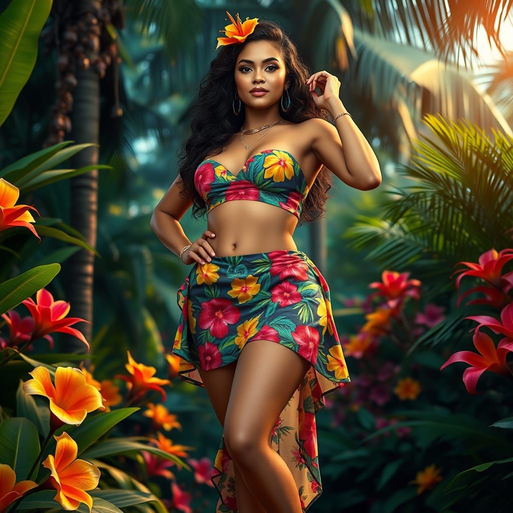 Confident Brazilian Goddess in Vibrant Tropical Paradise