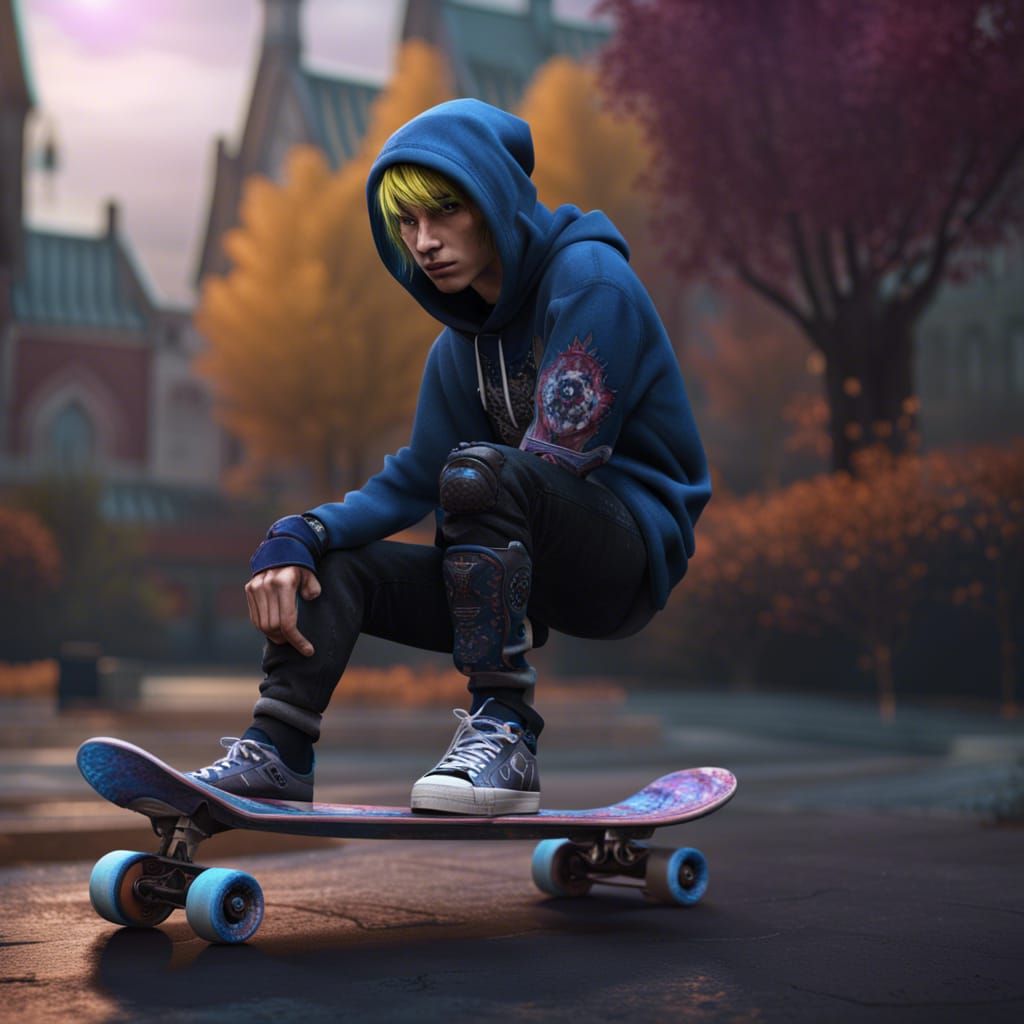 Emo Skater in Detailed Matte Painting Style