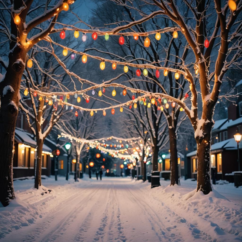 Magical Christmas Lights on Winter Street: HDR Photography