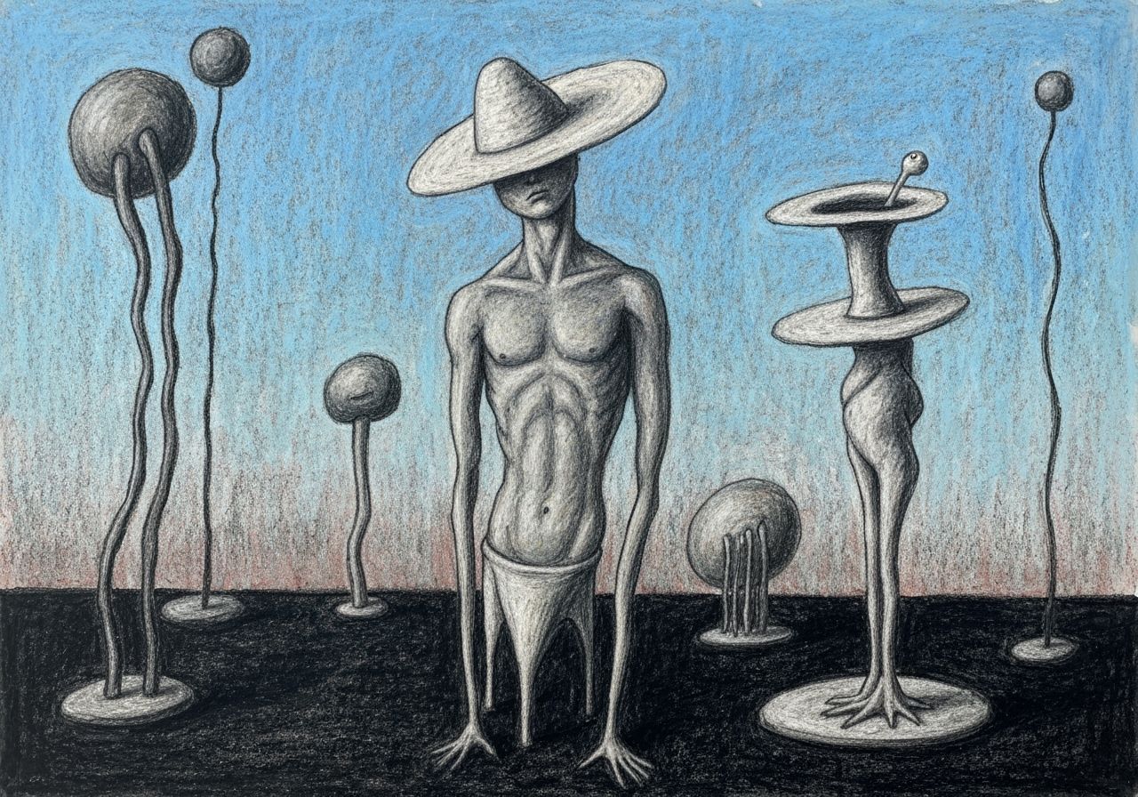 Surreal Biopunk Reality in Naive Art Style