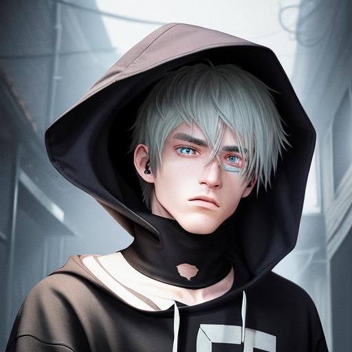 Grunge Anime Portrait with Heterochromia in Alleyway