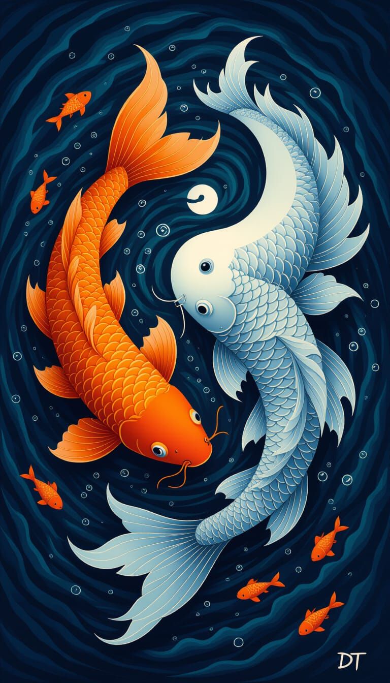 Koi Fish Yin-Yang Digital Art