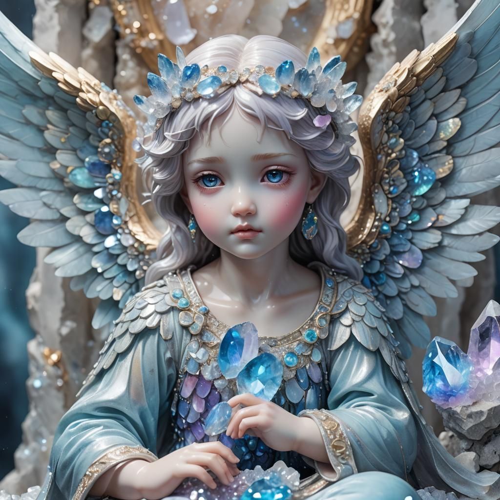 Iridescent Angel on Crystalline Throne, 3D Render