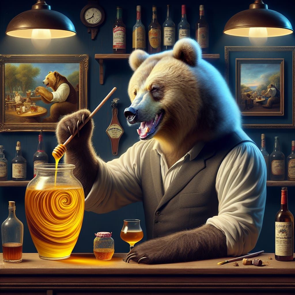 Asian Bear Bartender in Cybernetic Pub