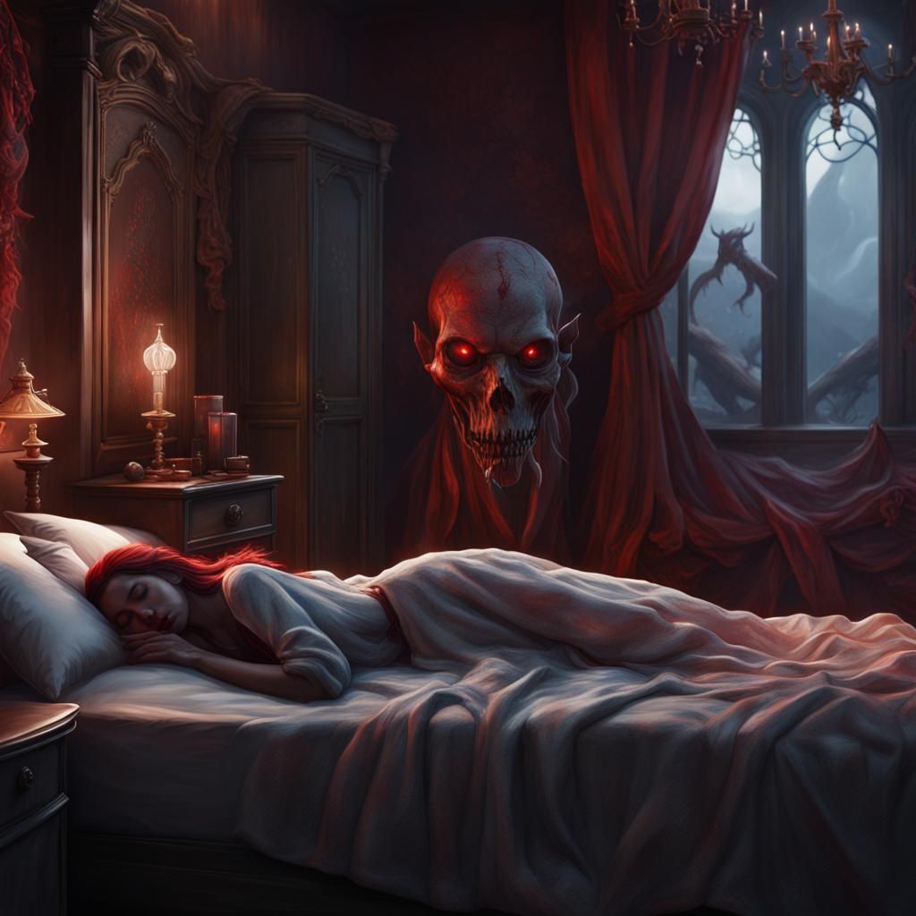 Red Eyed Ghoul Watches Sleeping Woman