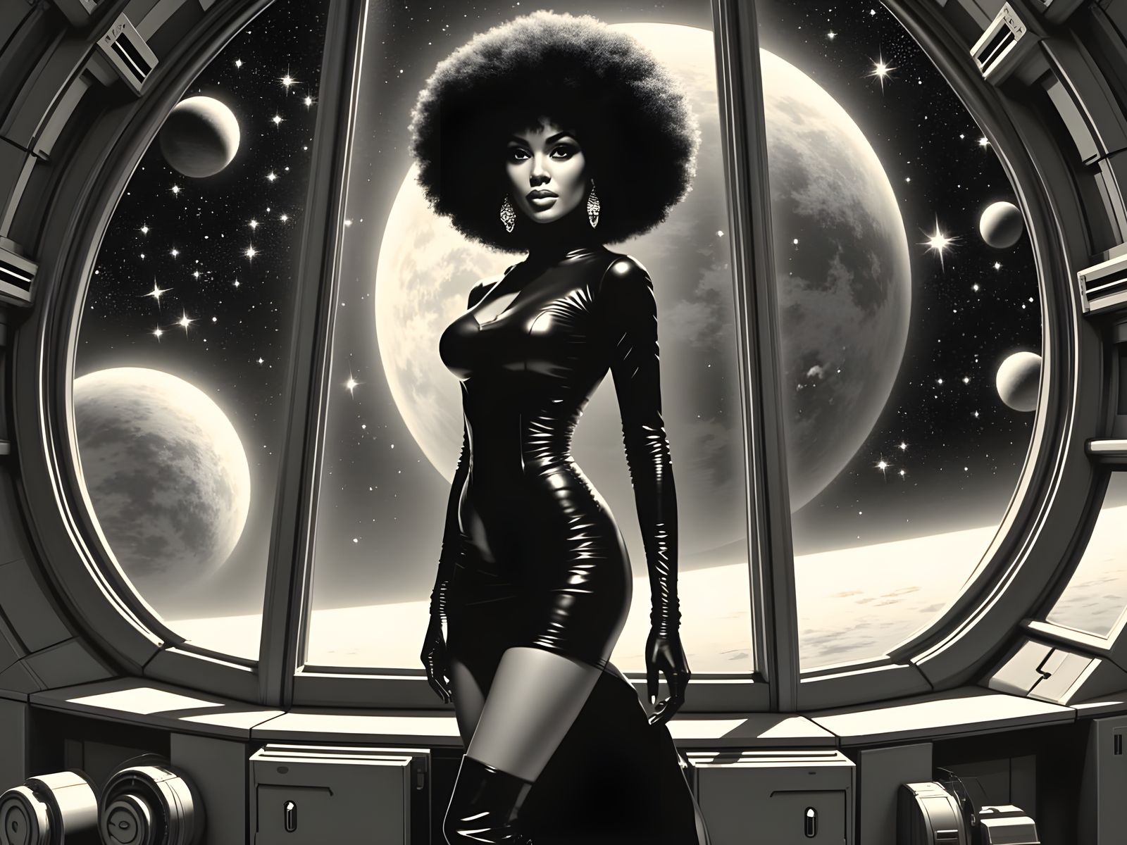 Retro-Futuristic Space Goddess in Cosmic Glory
