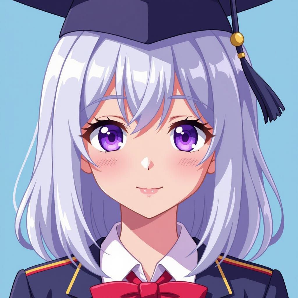 Cute Anime Girl with Platinum Hair and Purple Eyes