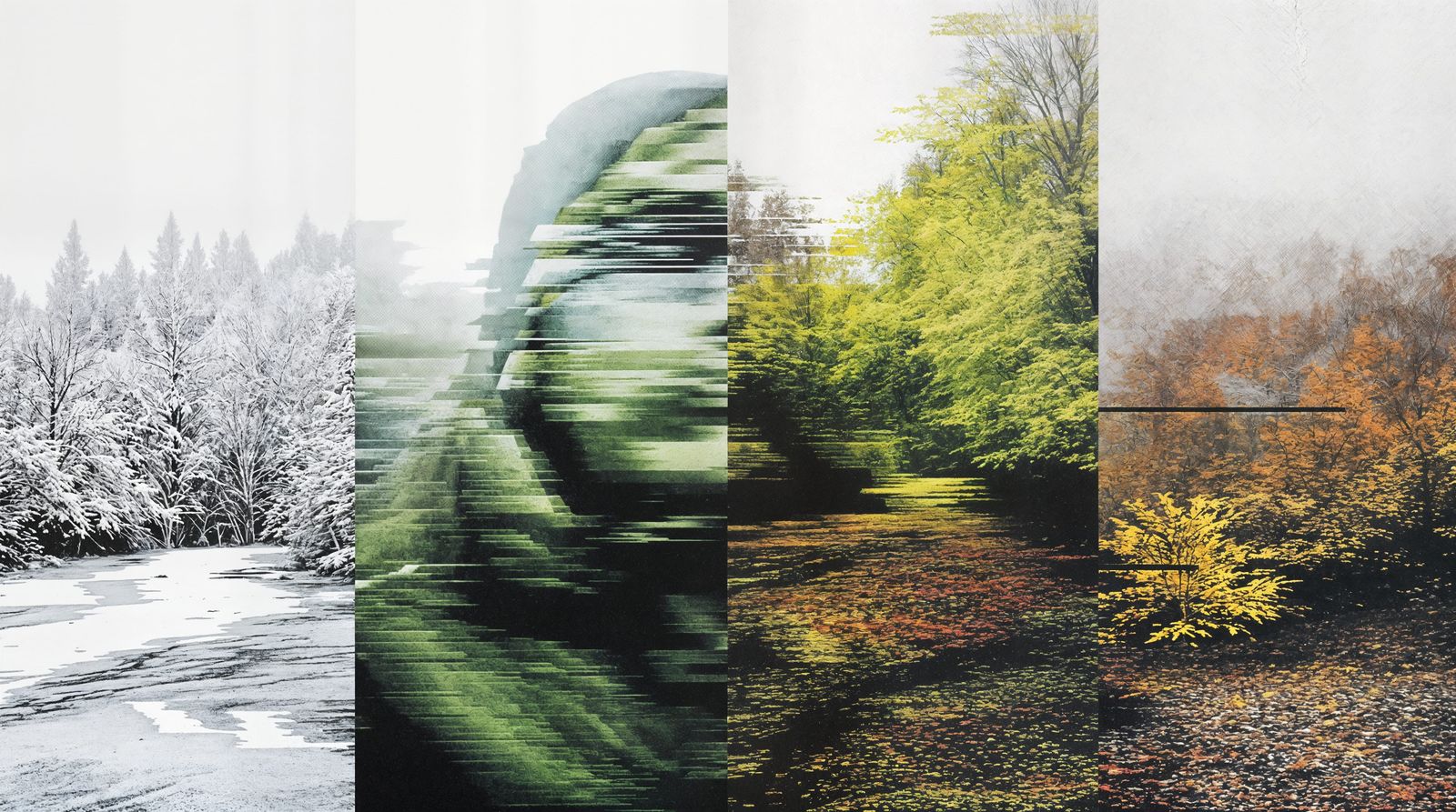 Glitchcore Surrealist Artwork in Four Distinct Seasons