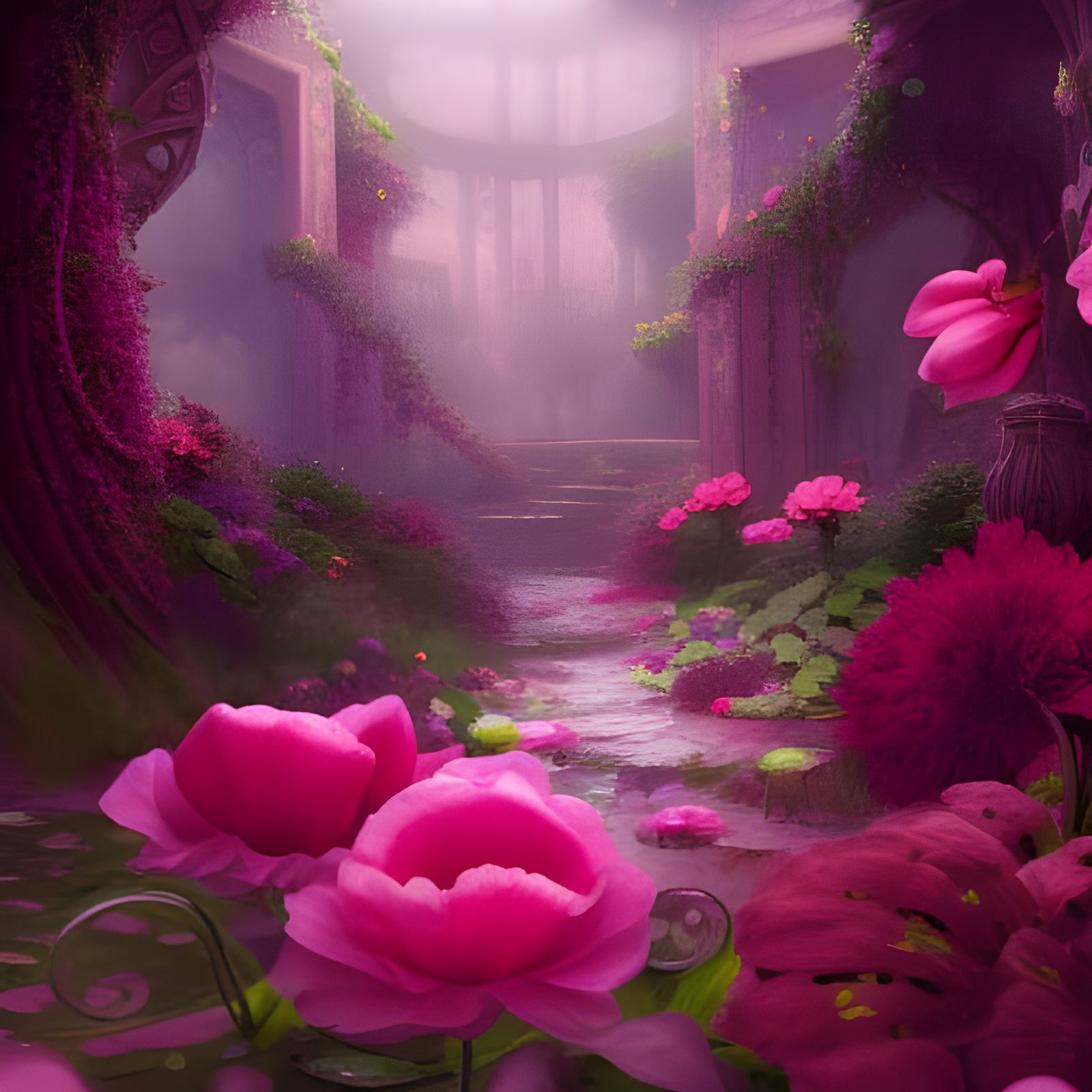 Pink Flower in a Fairytale Secret Garden