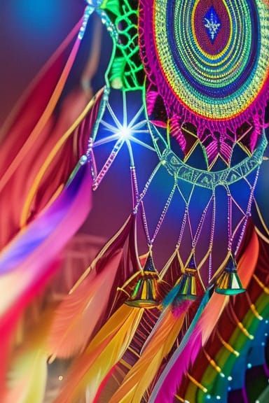 Rainbow Dreamcatcher with Intricate Details and 3D Shading