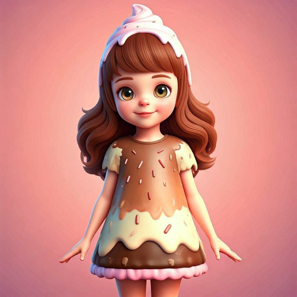 Cute Ice Cream Girl in Whimsical 3D Style
