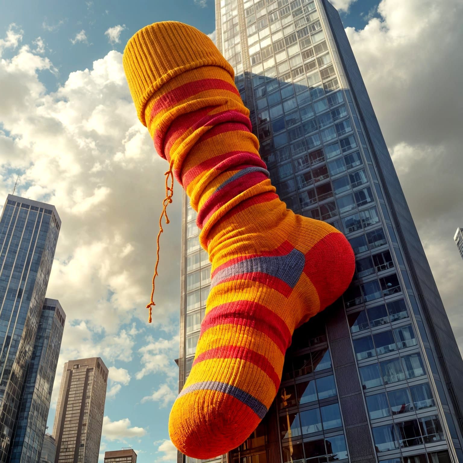 Giant Knitted Sock Towers Over Skyscraper