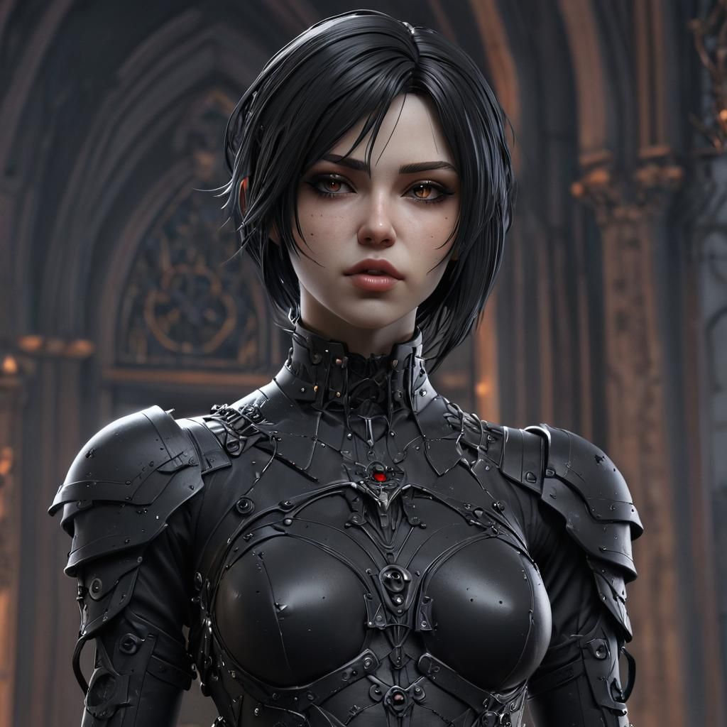 Dystopian Goth Widow in Detailed 3D Anime Art