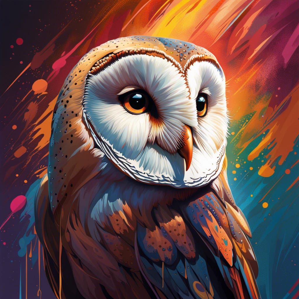 Hyperrealistic Barn Owl Portrait in Splash Art Style