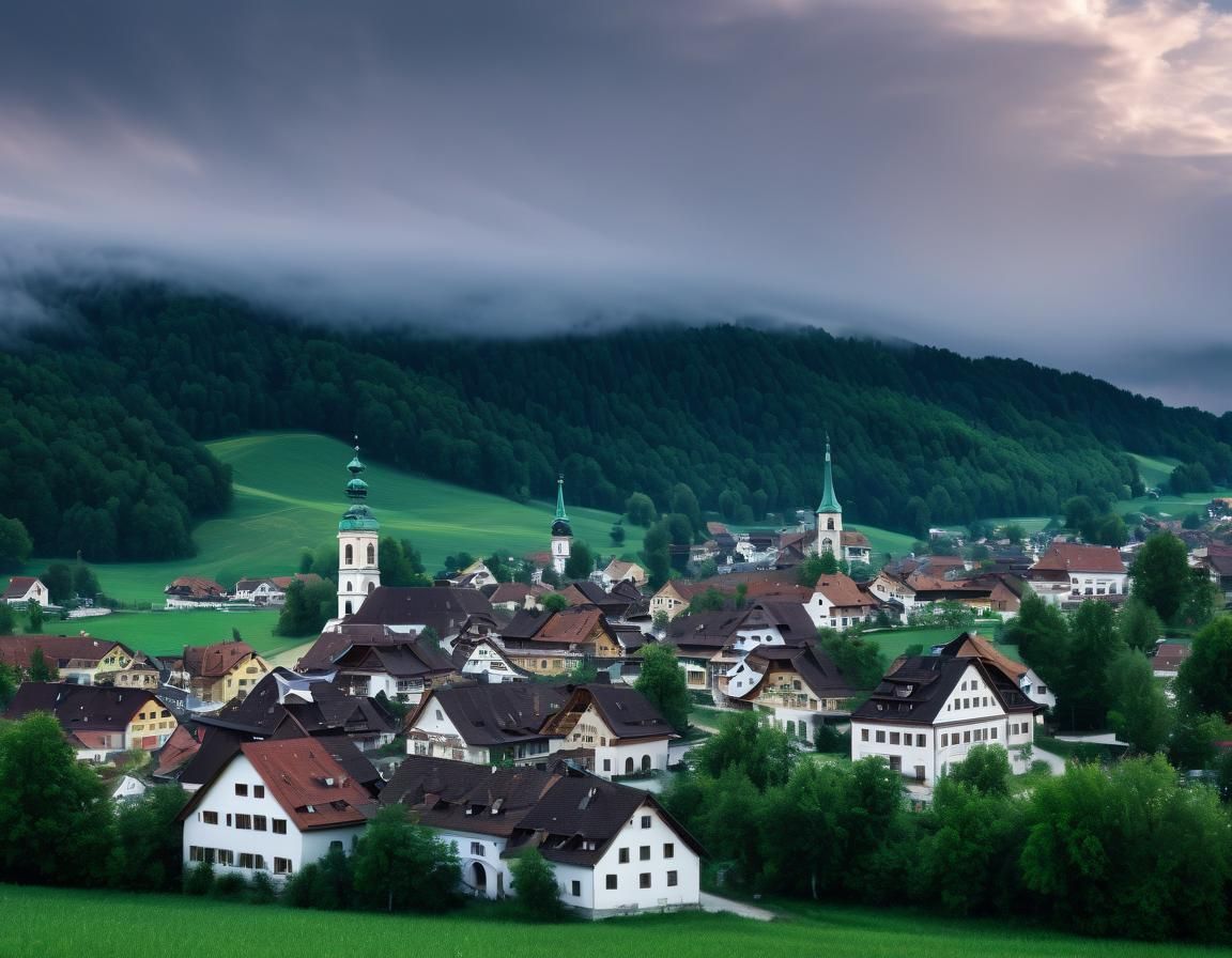 Undulates Asperitus clouds over an historic Austrian village