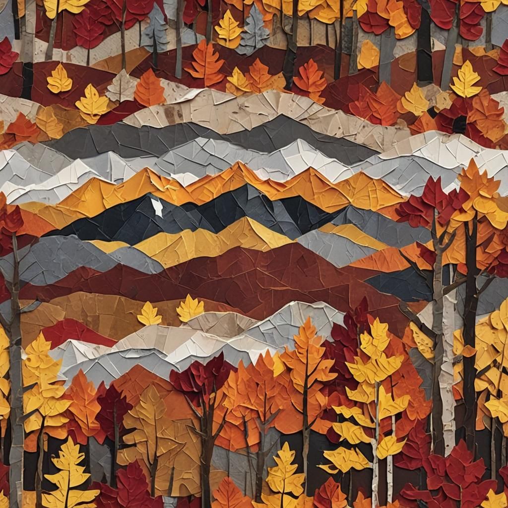 Autumn Landscape Collage with Bold Colors and Textures