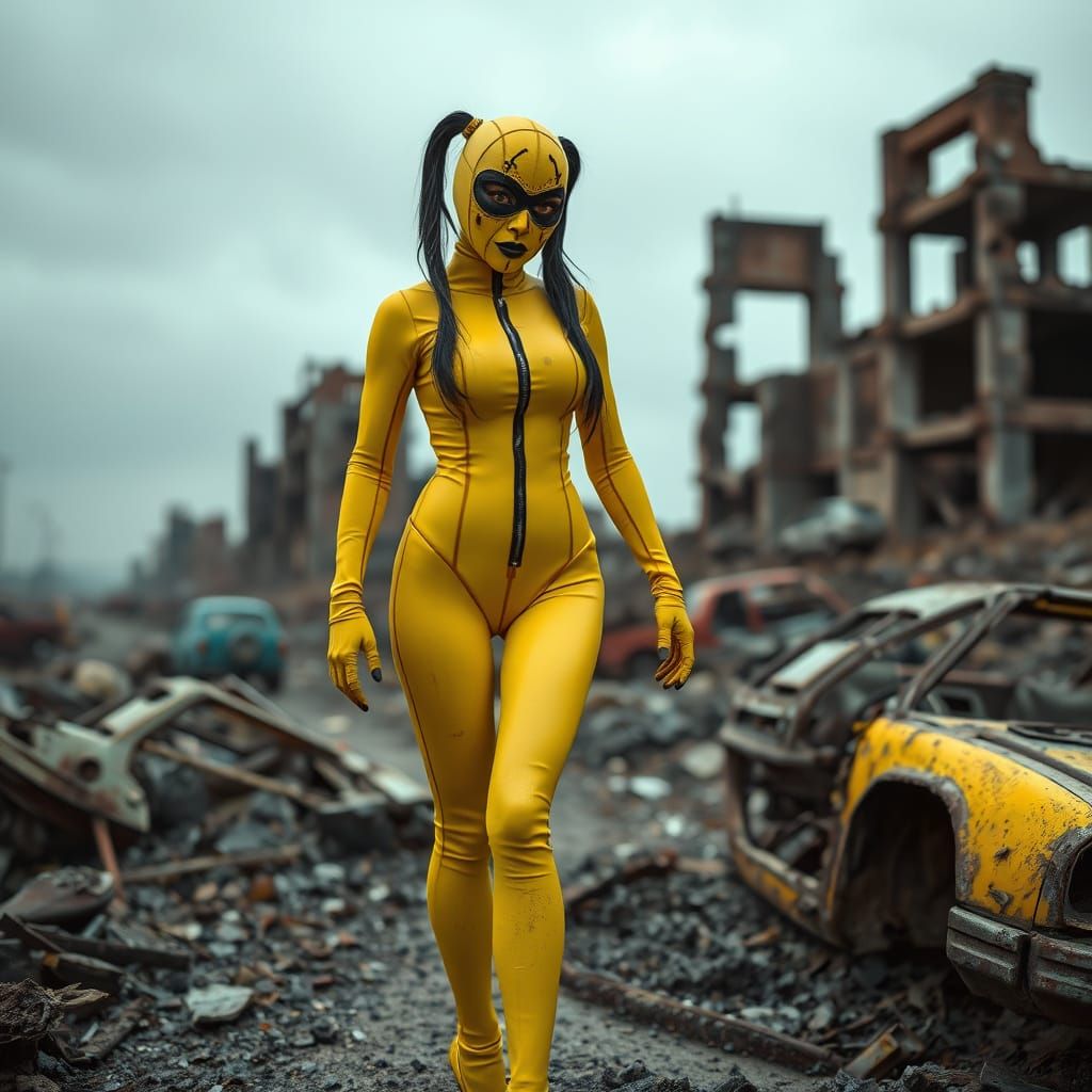 Abandoned Cityscape with Mysterious Dancer