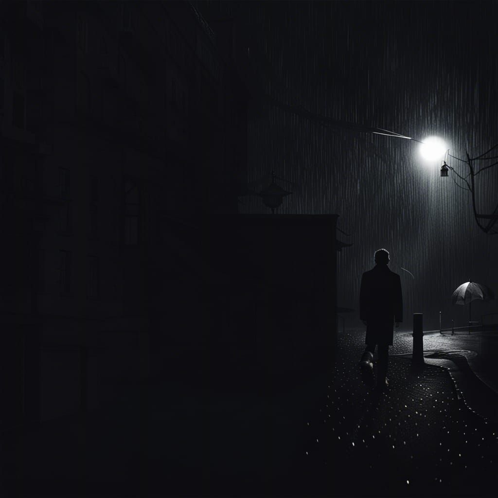Silhouette on Rainy Street: Evocative Photography