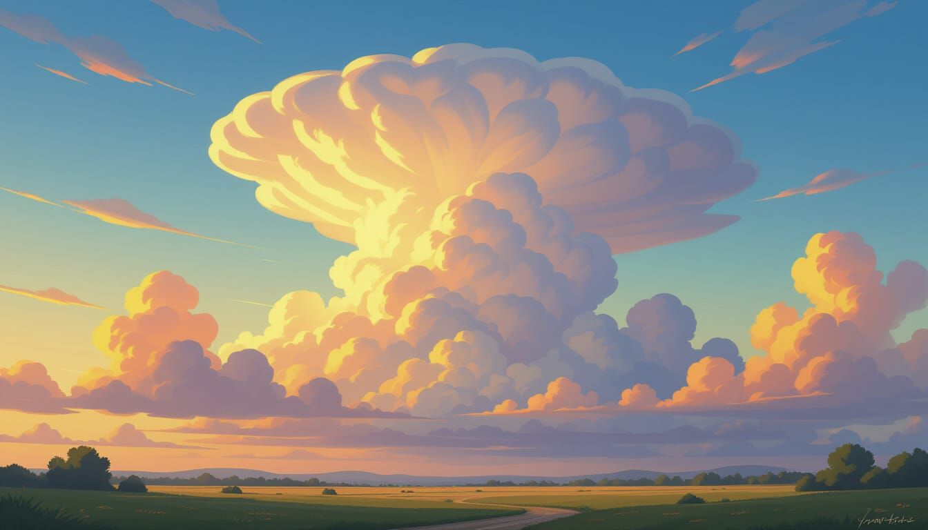 Majestic Cumulonimbus Cloud Over Serene Landscape