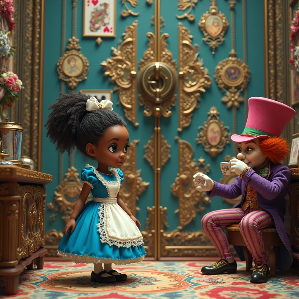 Whimsical Alice in Wonderland Scene with Vibrant Colors and ...
