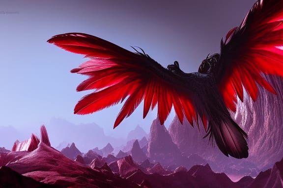 Crystals Surrounded by Black Feathers: Fantasy Art