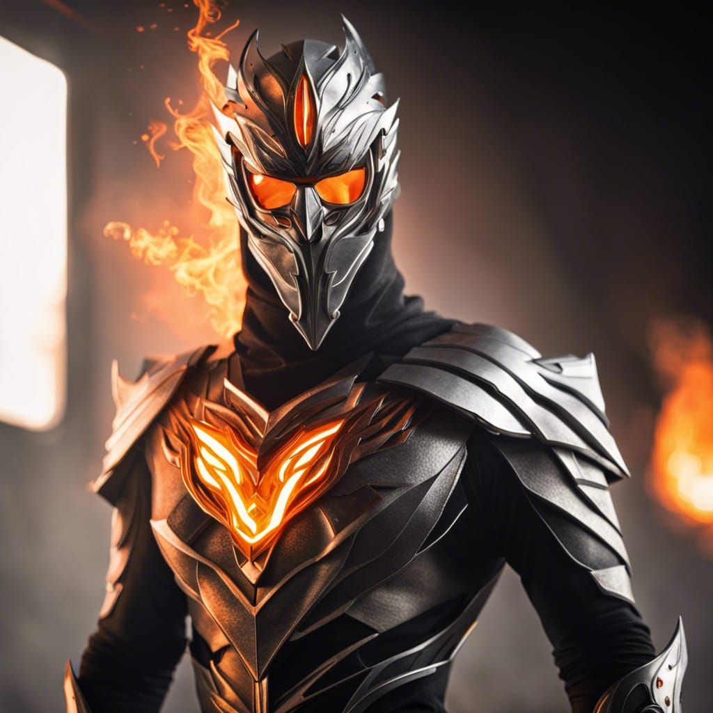 Fiery Phoenix Masked Vigilante in Hyperrealistic Style