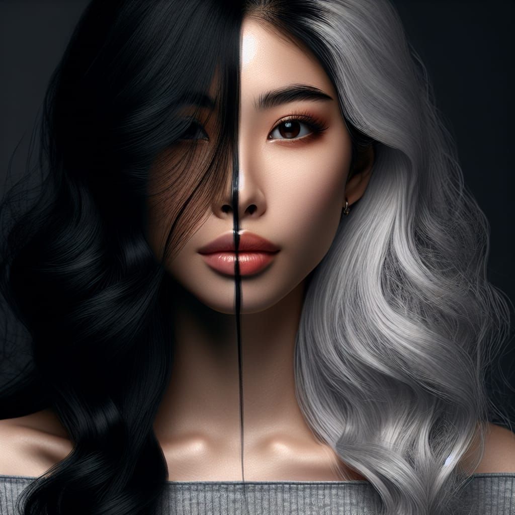 High Resolution Portrait of Woman with Yin-Yang Hair