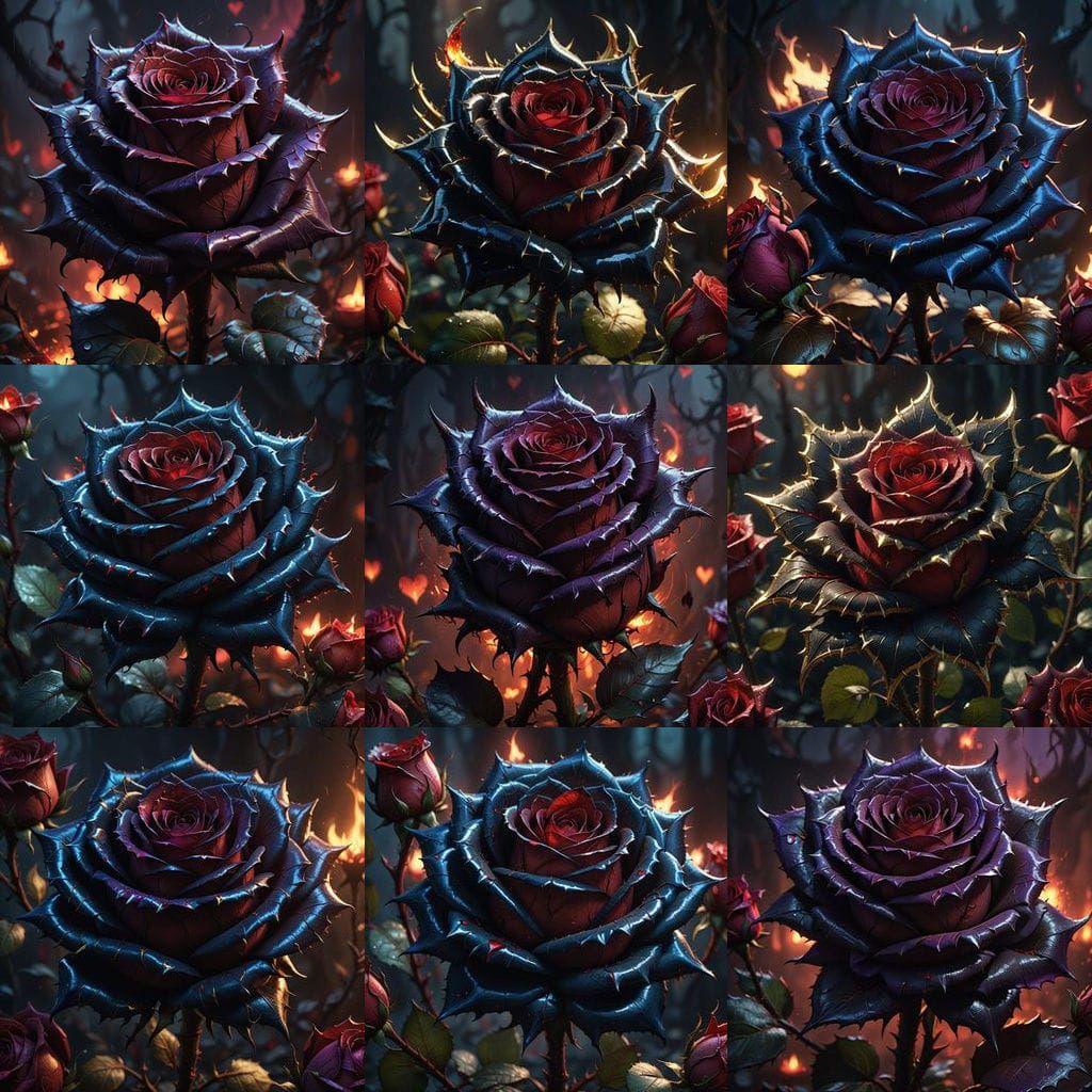 Devil Rose with Broken Heart Petals in Detailed Matte Painti...