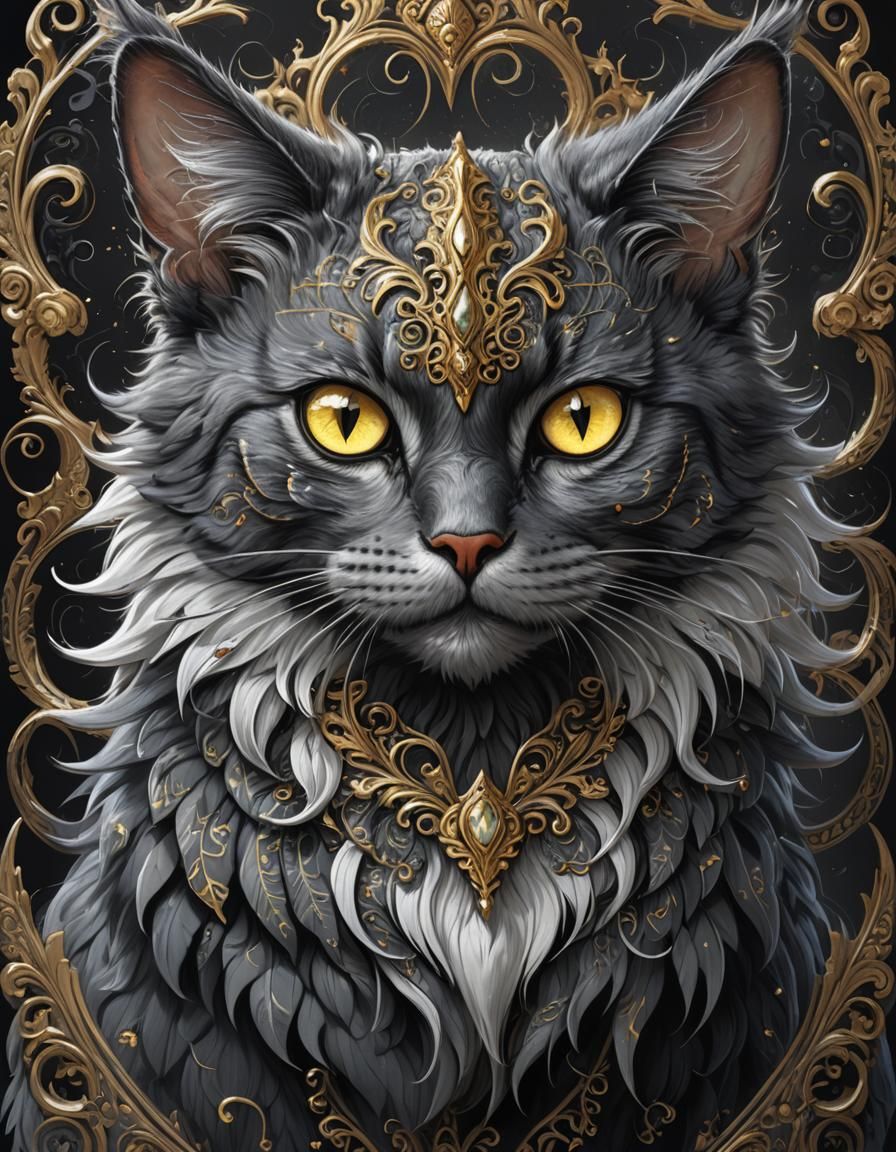 Dark Fantasy Fairy Cat Portrait in Anime Style