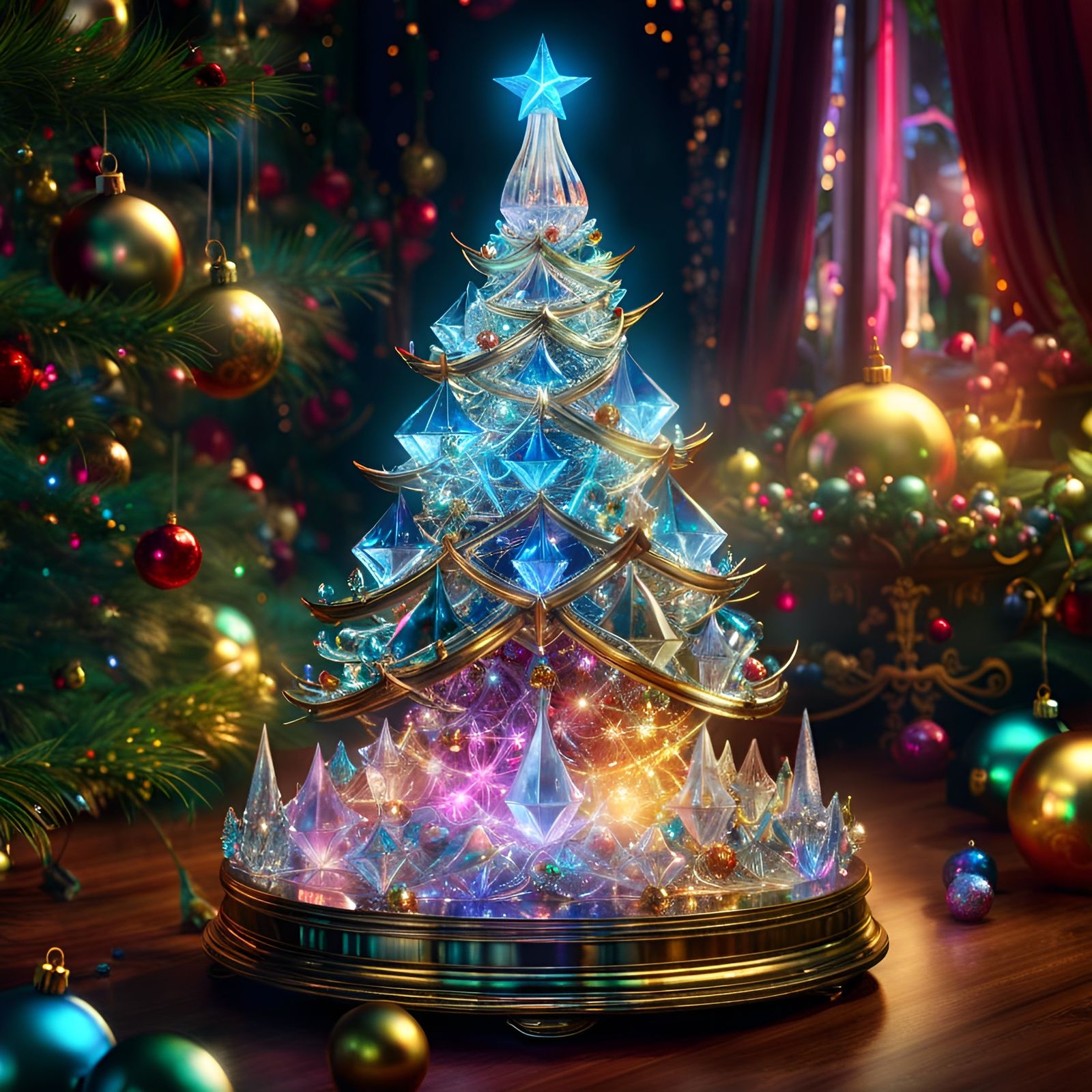 Holographic Crystal Christmas Tree in Fantasycore Style