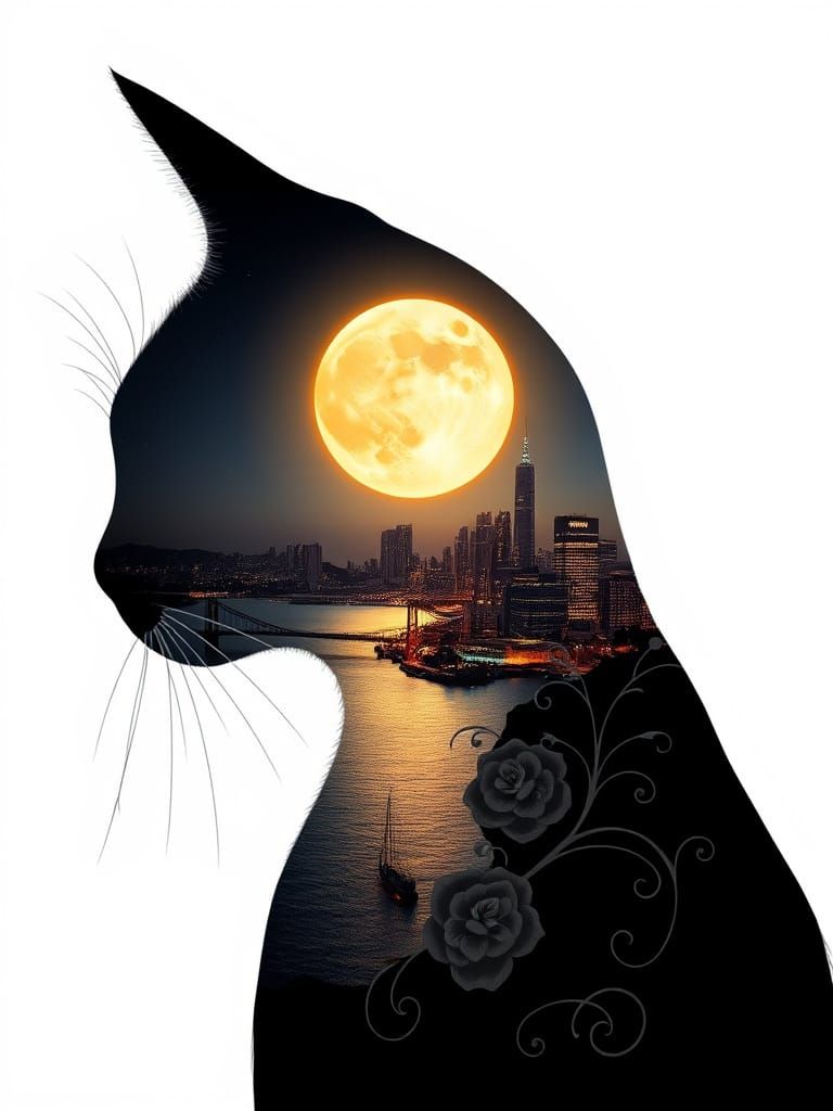Elegant Cat Silhouette Under San Francisco's Nocturnal Sky