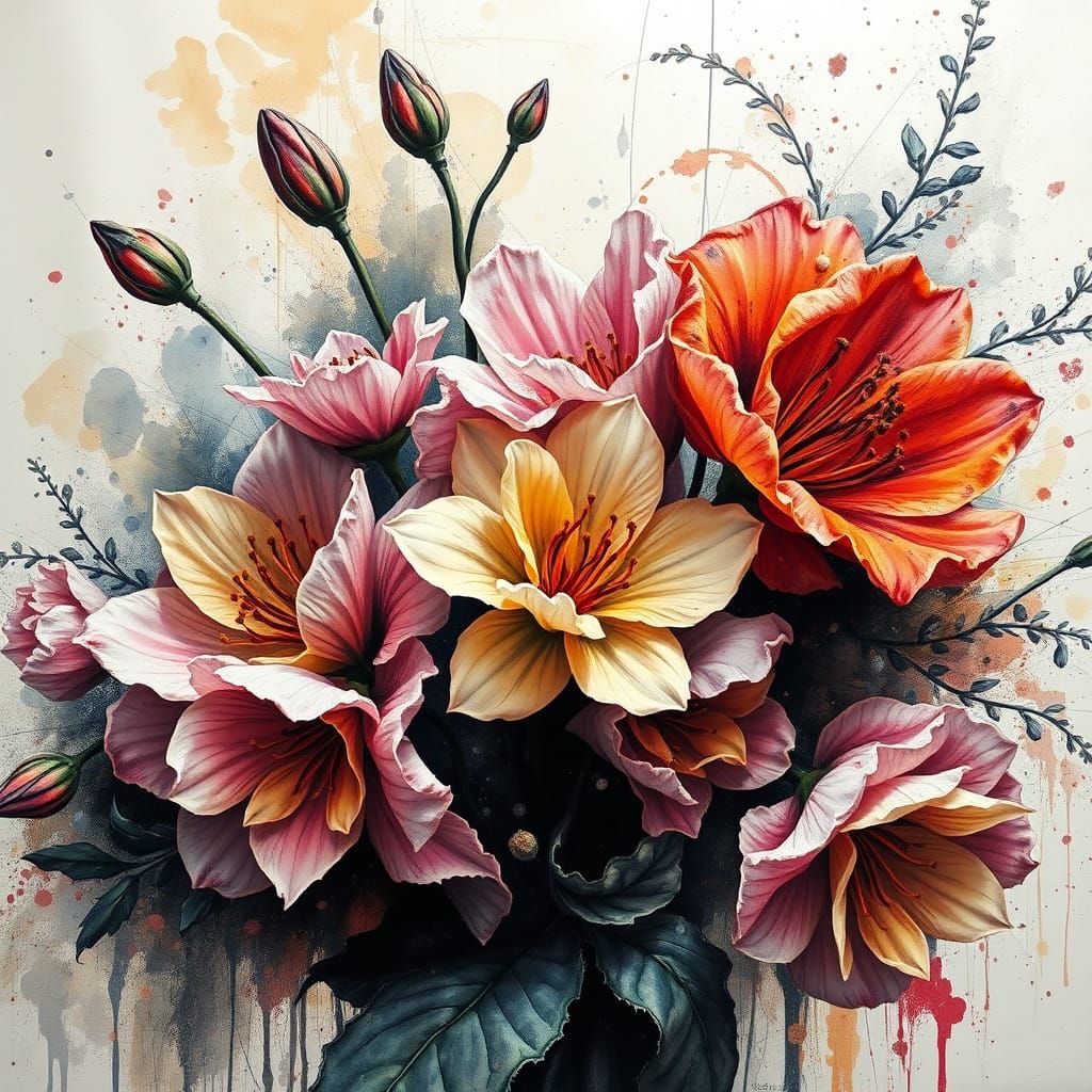 Colorful Lilies in Anime-Inspired Gouache Style