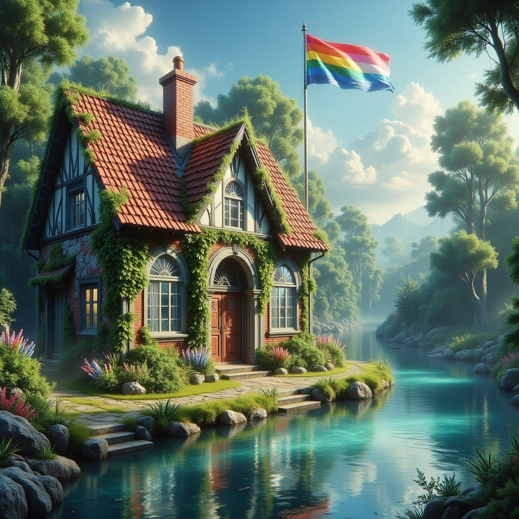 Whimsical Rainbow Neighborhood in a Forested Paradise