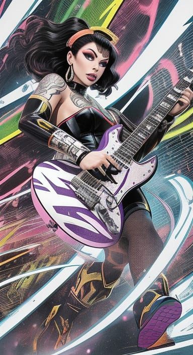 Atlantean Woman Rocks Starship Stage in Graphic Novel Art
