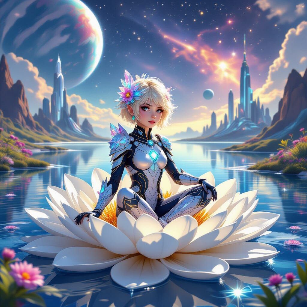 Прекрасно малко мистично създание с руса къса коса в която с...