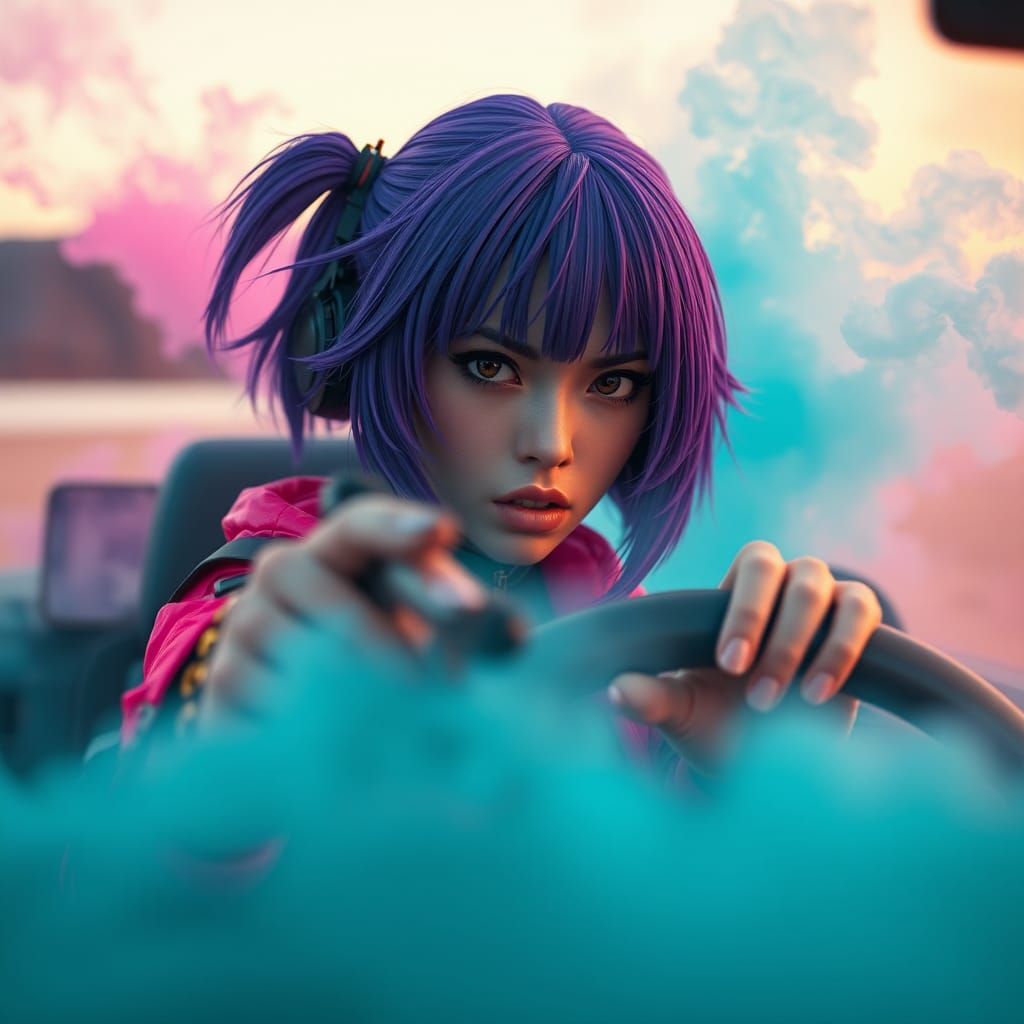 Fierce Cosplayer Drives Through Cyberpunk Desert