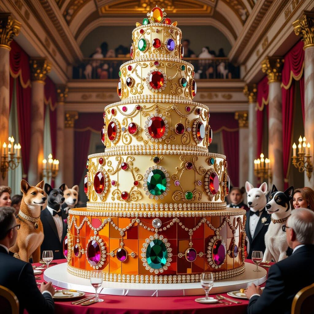 Gemstone Cake for Animal Dignitaries, Vintage Illustration