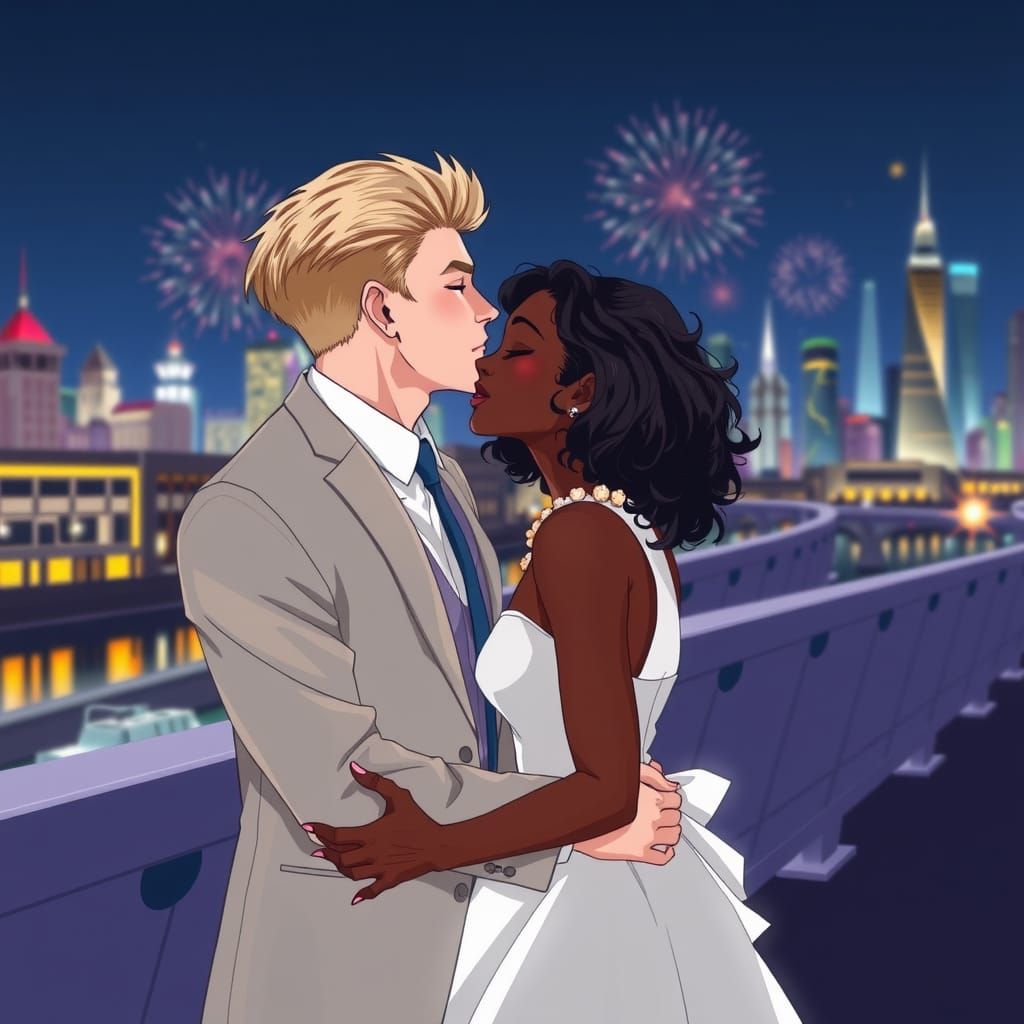 Passionate Kiss Under Fireworks: Anime-Style Romance