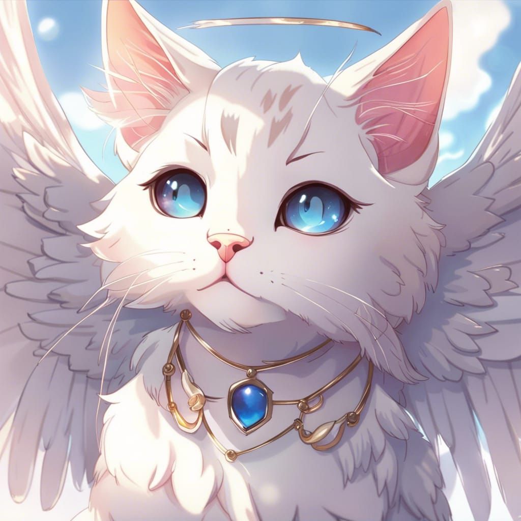 Angelic Cat with Detailed Eyes in Anime Style