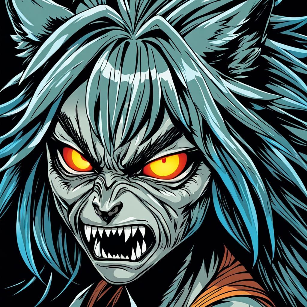 Vibrant Anime-Style Teenage Werewolf in a Crop Top