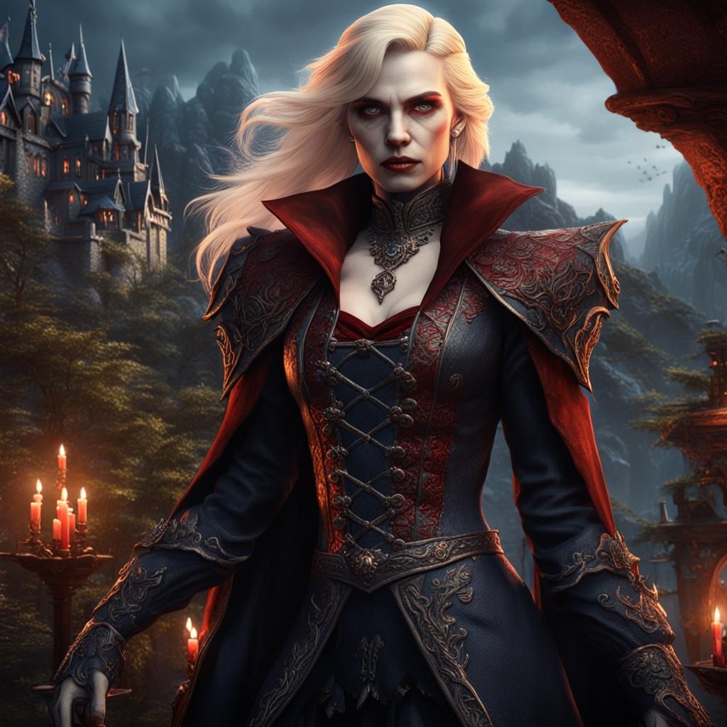 Blonde Female Vampire in Detailed Matte Painting