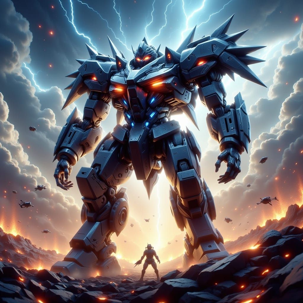 <lora:Anifutronica Fx:1.0> <lora:SumnerVision2:1.0> <lora:-Omnious-:1.0> :Bokeh :Anime Style :Mecha, Heavily Armored War...