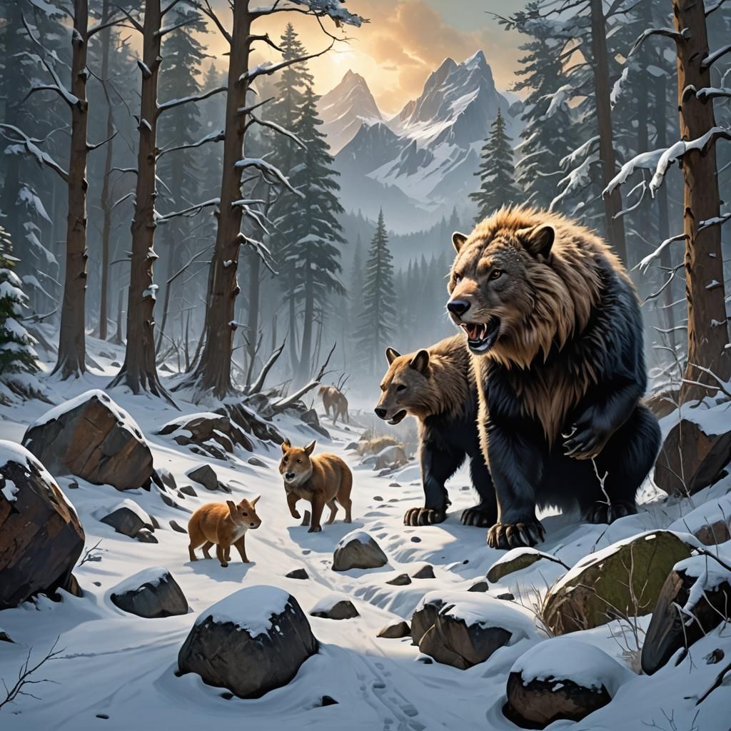 Icy Mountain Landscape with Furry Mammal