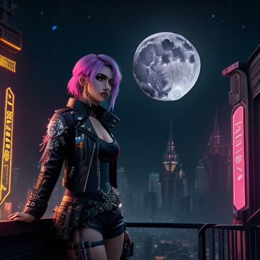 Steampunk Wolf Under Starry Night in Roman Ruins