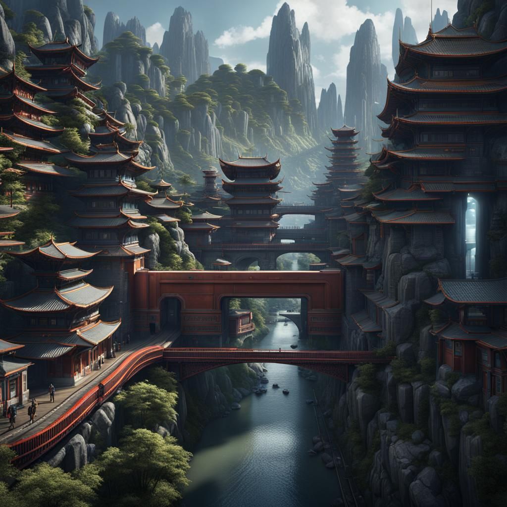 Futuristic Oriental City with Advanced Train in Unreal Engin...