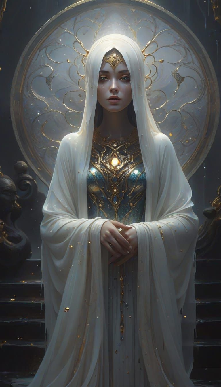 Golden Priestess Fantasy Art in Cyril Rolando Style